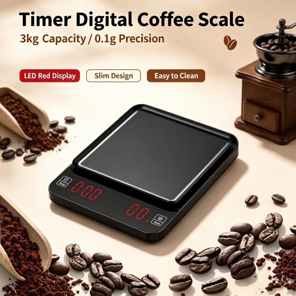 Coffee&Tea House Menu - 3kg/0.1g高精度デジタルコーヒースケール、LEDポータブルキッチンスケール、ベーキングや家庭料理用電子計量器 ﻿ ﻿