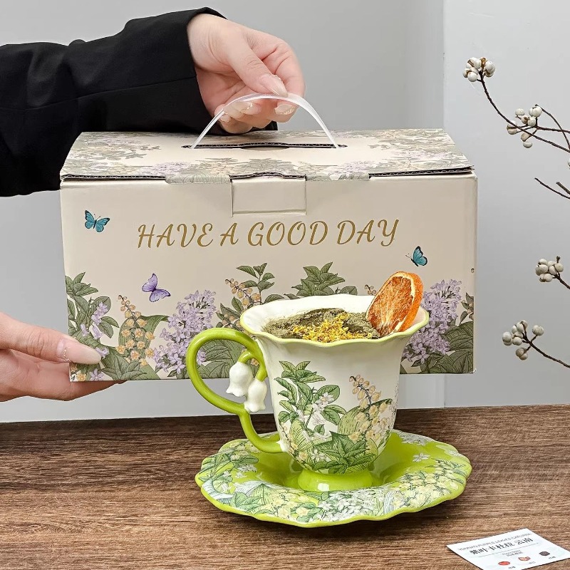Xbloom Coffee Tea - スズランの花が咲くアフタヌーンティーセット - 精巧な高級陶磁器のカップ、マグカップ、コーヒーカップ