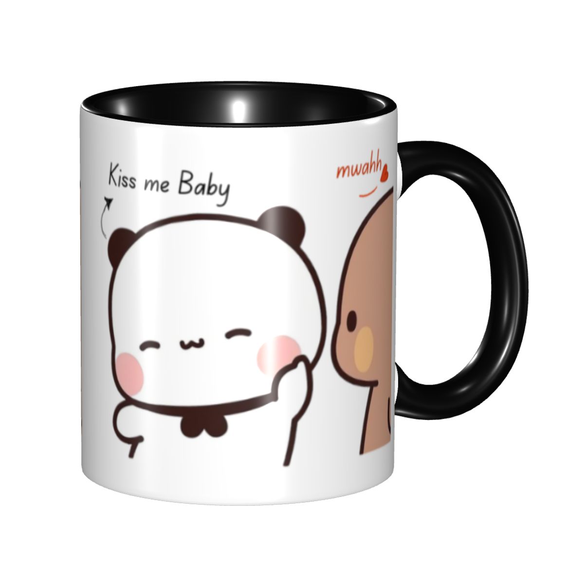 Coffee Tea With Me - パーソナライズされた「キスミー・ベイビー・ムワ・ブブ・ドゥドゥ」パンダとブラウニー・ベアのカップルコーヒーマグ、DIYセラミックティーミルクカップ
