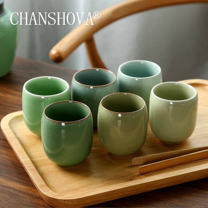 Xbloom Coffee Tea - Chanshova-磁器ティーカップセット、伝統的な中国風、青磁クラックルセラミックティーカップ、小さなコーヒーカップ、150ml、h284