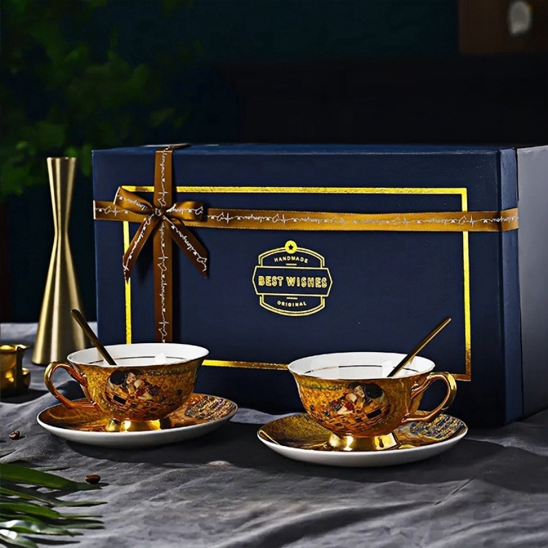 Xbloom Coffee Tea - ロイヤルバロックスタイルボーンチャイナコーヒーセット - ヴィンテージイングリッシュアフタヌーンティーカップ&ソーサー ギフトボックス付き エレガントセラミックウェディングデコレーション