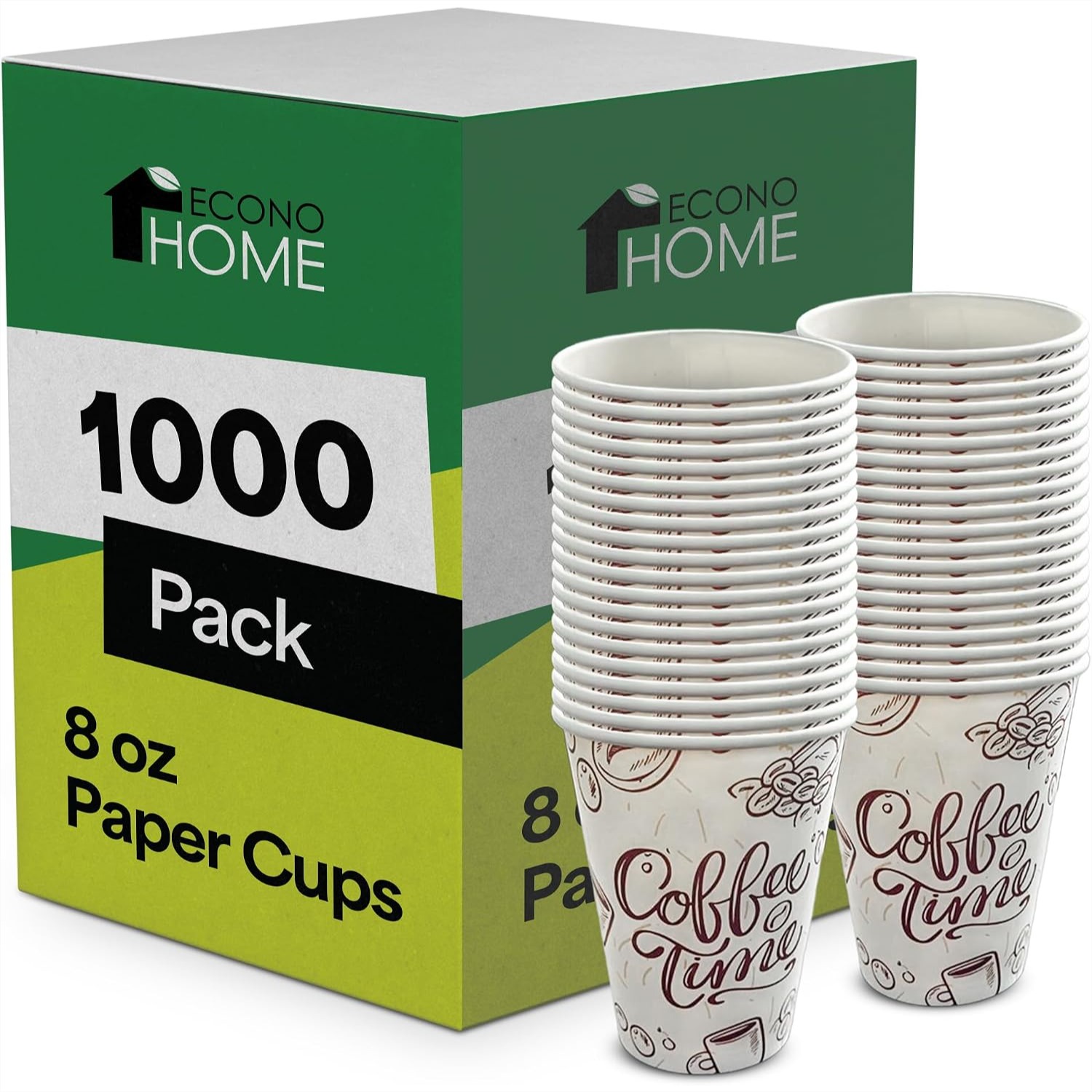 Coffee Tea Images - 1000個入り 8オンス使い捨てコーヒー紙コップ ホット＆コールドドリンク、紅茶、水、ジュース用
