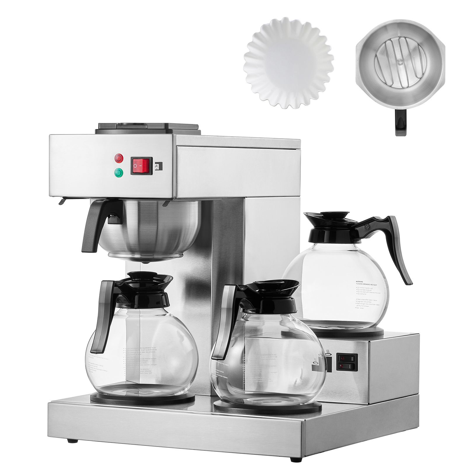 Coffee&Tea House Menu - 12カップ業務用ドリップコーヒーメーカー、3つのガラス製カラフェと3つの保温プレート付きコーヒーメーカー、ステンレス製ポアオーバー