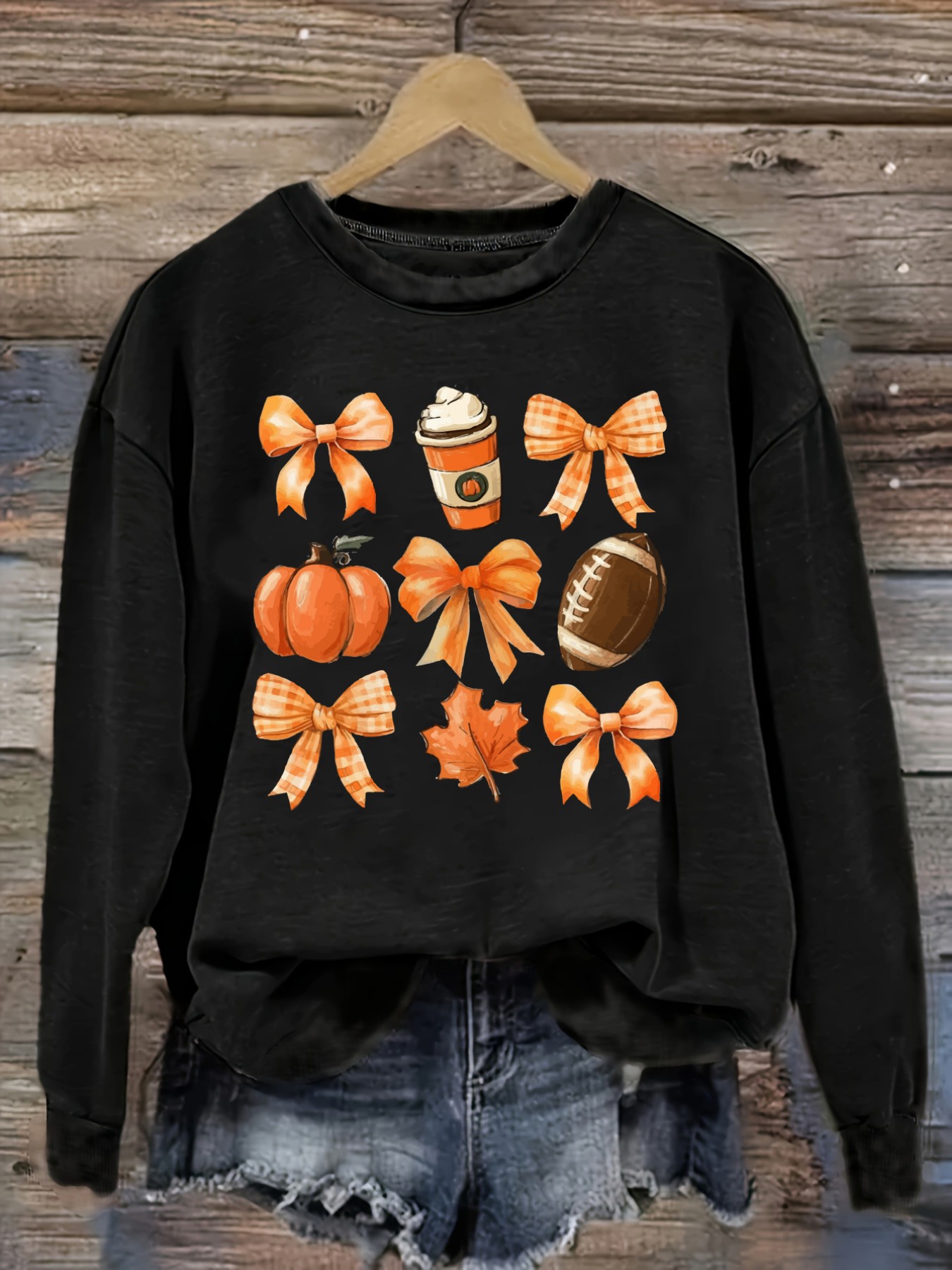 レディースカジュアル長袖クルーネックTシャツ、パンプキンボウ - Coffee&Tea House Menu のレビューと価格