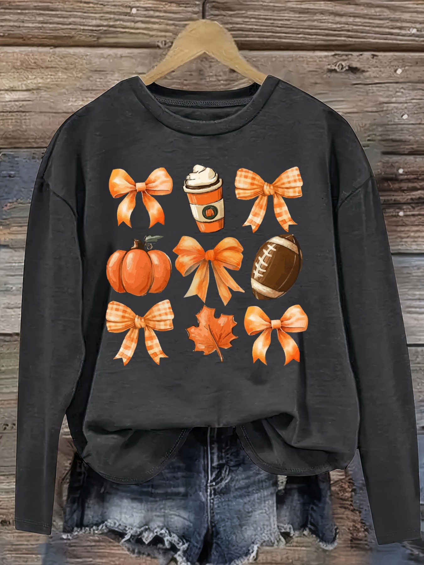 レディースカジュアル長袖クルーネックTシャツ、パンプキンボウ - Coffee&Tea House Menu のレビューと価格