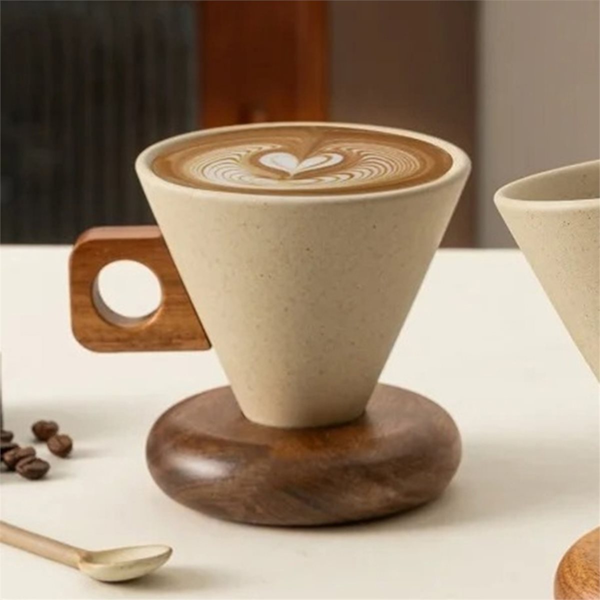 セラミックコーヒーカップ＆木製ベーススプーンセット レトロコ - Coffee&Tea House Menu のレビューと価格