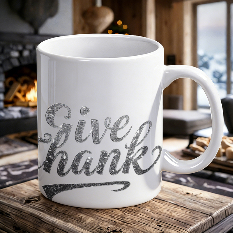 シルバーフォイルフォント「Give Thanks」セラミック - Coffee Tea Font のレビューと価格
