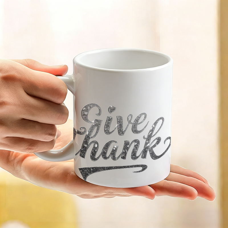 シルバーフォイルフォント「Give Thanks」セラミック - Coffee Tea Font のレビューと価格