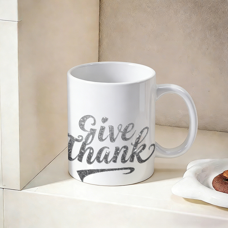 シルバーフォイルフォント「Give Thanks」セラミック - Coffee Tea Font のレビューと価格