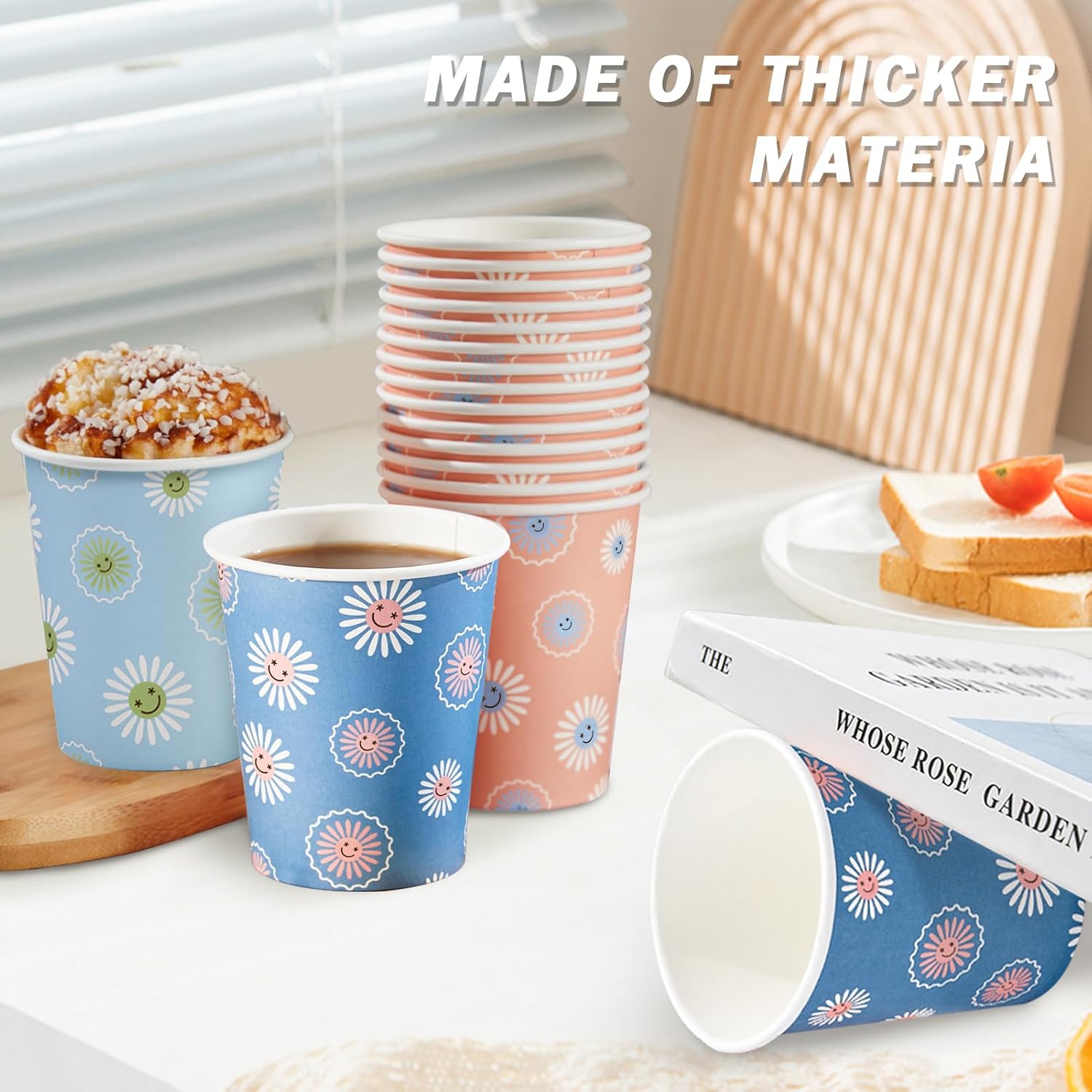 300個入り 8オンス 使い捨て紙コップ、花柄デイジーデザイ - Coffee Tea Images のレビューと価格