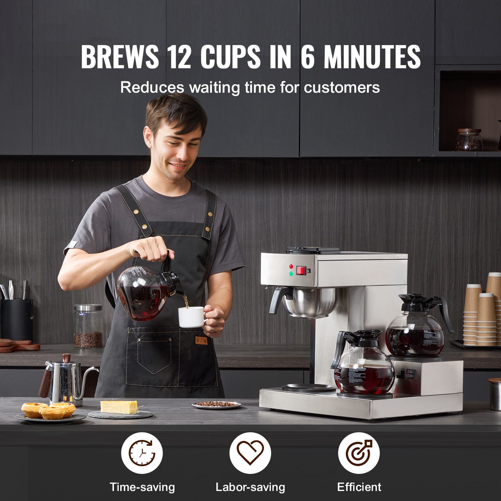 12カップ業務用ドリップコーヒーメーカー、3つのガラス製カラ - Coffee&Tea House Menu のレビューと価格