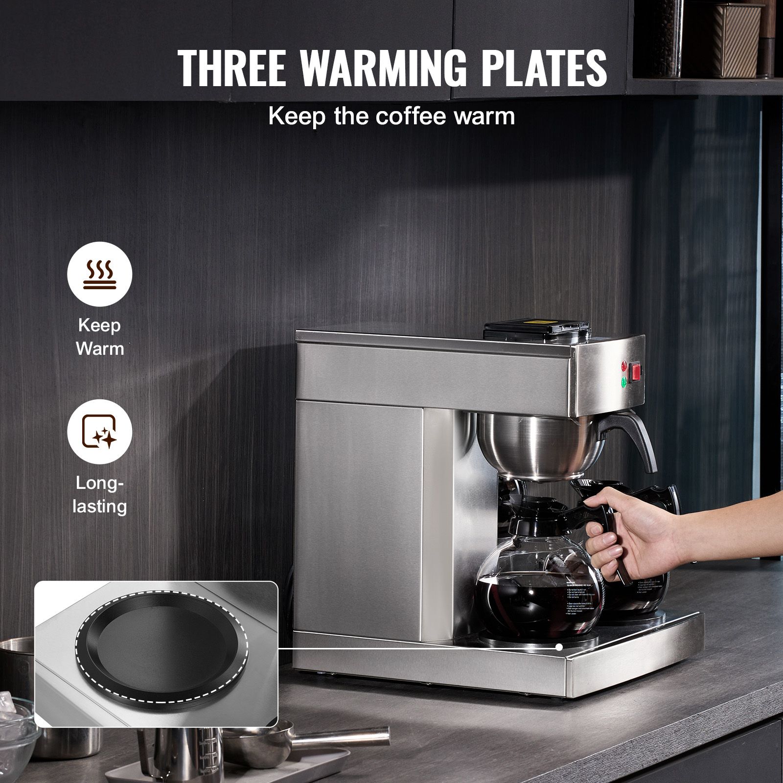 12カップ業務用ドリップコーヒーメーカー、3つのガラス製カラ - Coffee&Tea House Menu のレビューと価格
